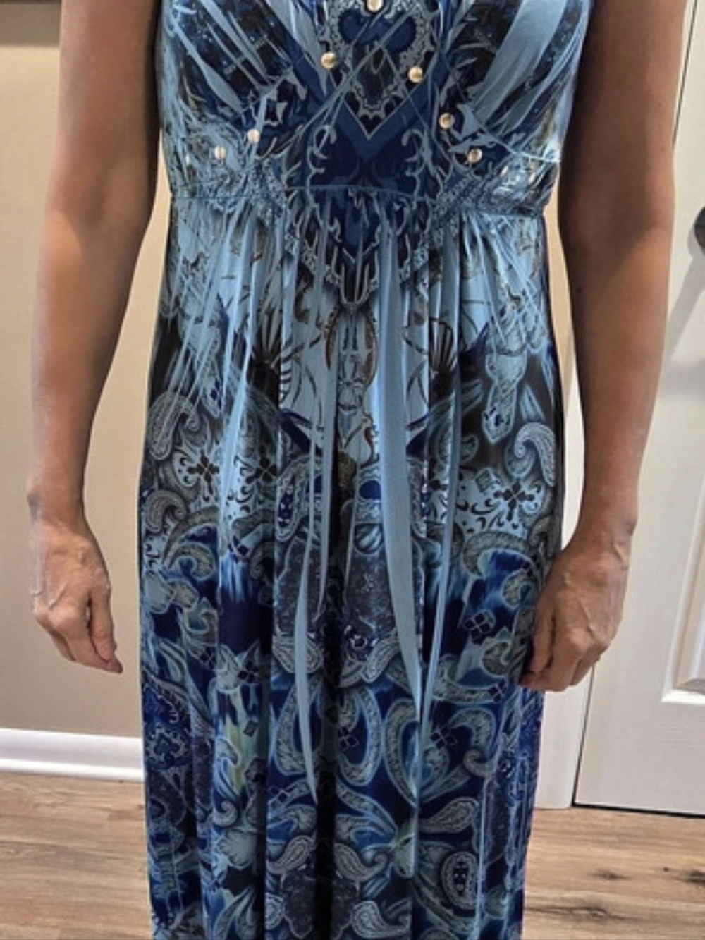 Unity World Wear Paisley Maxi Dress in Blue Size Medium. 57" Top Strap To Bottom